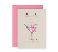 Elegant Birthday Card for Her - “Lovely Lady” - Stylish Card for Wife, Mum, Sister, Girlfriend, Bestie, BFF, Friend, Daughter, Niece, Girls, Women - Pink Cocktail Design
