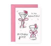 Elegant Birthday Card for Her - To the Beautiful Birthday Girl - Fun and Stylish Cocktail Design - For Friends, Niece, Grandaughter, Sisters, Girlfriend, or Daughters- Comes with Fun Stickers