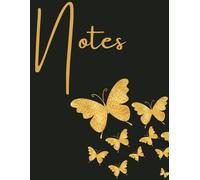 Elegant Black and Gold Butterfly Notebook | Composition Notebook | Gold Glitter Butterflies | Large 8.5 x 11 Inches | A4 Notebook | 100 Wide Ruled Pages | For Teens and Adults