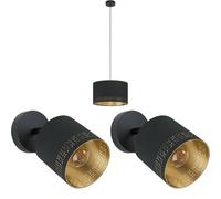 Ceiling Pendant Light & 2x Matching Wall Lights Black & Gold Patern Modern Shade