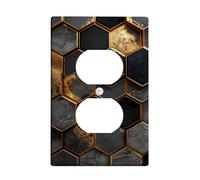 Elegant Black and Gold Honeycomb Light Switch Cover Plates, Modern Geometric Design for Home Decor, Thermoplastic Wall Plates, Standard Size Single Duplex Outlet