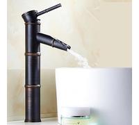 Elegant Black Bamboo Bathroom Faucet - Deck Mounted Single Handle Mixer for Hot & Cold Water - Stylish Modern Design for Contemporary Basins - Easy Installation & Durable Performance