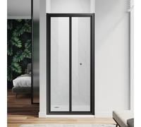 Elegant Black Bi-Fold Glass Sliding Shower Door Panel 900 X 1850mm, Reversible Left & Right Installation For Shower Enclosures
