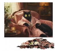 Elegant black Cat relaxing on a sofa Jigsaw Puzzle for Adults, 300 Pieces | For home use: Jigsaw Puzzle for Adults: group puzzle activity, screen-free home activity.