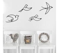 Elegant Black Decorative Metal Wall Accessory Set (4 Pieces), 100% Metal, 1.2 mm Thickness, Unique Bird Designs, Perfect for Home Decor and Accent Walls