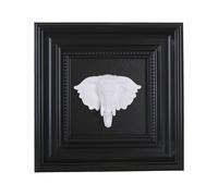 Elegant Black Framed Elephant Head Wall Art - 3D White Plaster Sculpture in Classic Matte Black Frame, Small Decorative Accent for Living Room, Office, Shelf & Entryway (8.7" x 8.7")