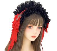 Elegant Black Gothic Headband Featuring Intricate Lace Patterns And Ornate Metal Crosses Charm Gothic Lace Hair Accessory