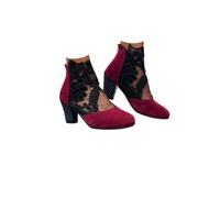 Elegant Black Lace Ankle Boots with Floral Patterns Trendy Chunky Heel Zip Work Formal Breathable Lightweight Mesh Upper Party Women's Closed Toe High Heels Sandals Back Zipper Heeled Bootie