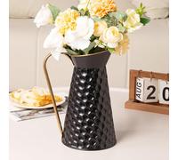 Elegant Black Metal Pitcher Vase, Farmhouse Galvanized Flower Vase, Rustic Decorative Milk Jug for Home Décor