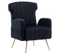 Elegant Black Modern Velvet Wingback Accent Chair - Stylish Upholstered Armchair with Metal Legs for Living Room Bedroom Office - Chic Single Sofa for Home Decor