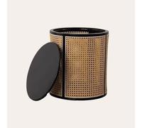 Elegant Black Rattan Nightstand Solid Wood Side Table Japanese & Style End Table Compact Storage Nightstand for Living Room & Balcony Versatile Accent Table.