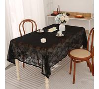 Elegant Black Rectangular Tablecloth 140x220cm, Embroidered Floral Lace Design, Perfect for Birthdays and Celebrations, Durable Polyester Decoration