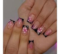 Elegant Black Red Flower Nail Art Stickers Quick Application 24pcs Daily Nail Press Nail Tips