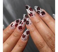 Elegant Black Red Flower Nails Art Stickers Press on Quick Application 24pcs Daily Fingernails French Red Floral Press on
