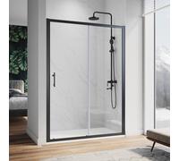 ELEGANT Black Sliding Shower Door,1100x1850mm Glass Shower Enclosure with 6mm Safety Glass for Wetroom Cubicle
