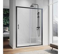 Elegant Black Sliding Shower Door,1400X1850mm Glass Shower Enclosure With 6mm Safety Glass For Wetroom Cubicle