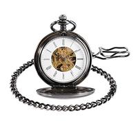 Elegant Black Smooth Steampunk Mechanical Pocket Watch Roman Number Classic Stylish for Men Women Gifts
