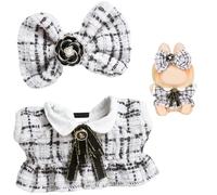Elegant Black Tweed Doll Clothing Set, Bow Hair Clip, Pearl Brooch, White Elastic Headband, Classic Style (White)