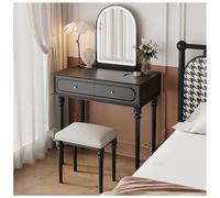 Elegant Black Vanity Set with LED Lighted Mirror, Cushioned Makeup Chair & Solid Wood Dressing Table - Stylish Makeup Station for Women's Bedrooms, Perfect for Beauty Routine