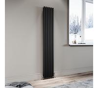 ELEGANT Black Vertical Radiator 1800x294mm Tall Upright Oval Column Double Panel Modern Central Heating
