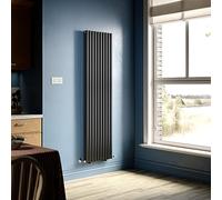 ELEGANT Black Vertical Radiator 1800x490mm Designer Oval Column Modern Tall Upright Double Panel Central Heating Radiator