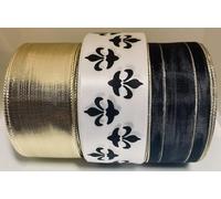 Elegant Black & White Designer Ribbon Bundle - 3 Premium Decorative Ribbons for Bows, Wreaths, Gift Wrapping & Elegant Home Decor. All 1.5" Wide, 60 Yds Total.