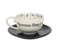 Elegant Black & White Glass Fortune Telling Ceramic Teacup - 7.5cm x 18.5cm (1 Pc.) Unique Design & Gift - Perfect for Everyday Use & Mystical Tea-Time Fun