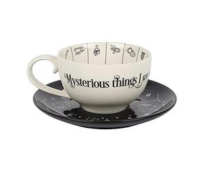 Elegant Black & White Glass Fortune Telling Ceramic Teacup - 7.5cm x 18.5cm (1 Pc.) Unique Design & Gift - Perfect for Everyday Use & Mystical Tea-Time Fun
