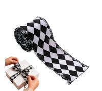 Elegant Black White Ribbon, Holiday Home Decoration Trim, Wreath Bow with Classic Pattern, Fabric Craft Wrapping Roll, Decorative Accent with Festive Style, Party Supply for Wedding