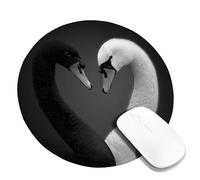 Elegant Black White Swan Heart Mouse Pad, Stylish Animal Design Non-Slip Gaming Mousepad for Home and Office Use, Washable Rubber Mouse Mat Round 8x8 Inch