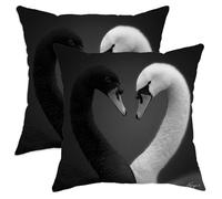 Elegant Black White Swan Throw Pillow Covers Set of 2, Modern Decorative Square Cushion Cases for Home Sofa Bed Couch, Stylish Seasonal Decor 16x16 Inch