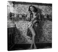Elegant Black White Vintage Canvas Wall Art, Classic Monochrome Portrait Print, Timeless Home Aesthetic Decor for Living Room, Bedroom, Lounge, Wrapped Canvas 12x12 Inch