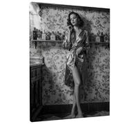 Elegant Black White Vintage Canvas Wall Art, Classic Monochrome Portrait Print, Timeless Home Aesthetic Decor for Living Room, Bedroom, Lounge, Wrapped Canvas 16x20 Inch