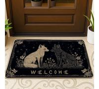 Elegant Black Wolf Doormat, Welcome Floor Mat for Outdoor & Indoor Entryway Rustic Decor, Rubber Non-Slip Dust Absorbent Entrance Mats, Easy to Clean 29x17 Inch