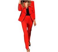 Elegant Blazer 2 Piece Suit for Women 2 Piece Outfits Set Ladies Blazer Jackets with Long Pants Set Business Office Formal Long Sleeve Suit Trouser Slim Fit Red