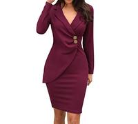 Elegant Blazer Dresses for Women UK Solid Turn Down Neck Long Sleeve Dresses Button Up Dress Casual Work Office Blazer Suit Jackets Coats Plus Size Dress Party Vintage Dress for for Daily Wine