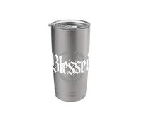 Elegant Blessed Motivational Typography Laurel Wreath Design Stainless Steel Insulated Tumbler
