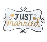 Elegant Blooms & Things Just Married Car Magnet 12 x 7.5, White, Black & Metallic Gold Script, Door Panel, Tailgate, Honeymoon