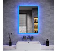 ELEGANT Blue Atmosphere LED Bathroom Mirror with Shaver Socket, 50x70cm | Bluetooth Backlit Smart Mirror, Wall Mounted Vanity Mirror with Anti-Fog, Memory Function, IP44 Waterproof for Daily Makeup