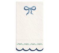 Elegant Blue Bow Scalloped Luncheon Napkins (16 Pack) for baby showers, baptisms, birthdays & coquette parties. Soft blue trim, floral details. Cherrysh Party design.
