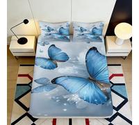 Elegant Blue Butterfly Fitted Sheet 3D Printed, Soft Touch Microfiber, Bed Cover for Bedroom Decor, Wrinkle Resistant, Guest Room Bedding 116 90x200x25cm