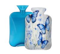 Elegant Blue Butterfly Hot Water Bottle with Cover, 2L Large Capacity Hot Water Bag for Hot Cold Compress, Hand Feet Warmer, Neck Shoulder Pain Relief