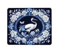 Elegant Blue Crane Floral Mouse Pad, Vintage Style Decorative Pad, Rubber Non-Slip Mousepad for Home Office, Gaming and Study Use Square 8x10 Inch