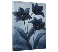 Elegant Blue Floral Canvas Wall Art, Navy Abstract Flower Painting, Modern Home Decor for Living Room, Bedroom, Office, Unframed 16x20 Inch