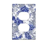 Elegant Blue Floral Light Switch Cover Plate/Outlet Covers, Ceramic Blossom Design for Home Decor, Standard Size, Great for Spring and Summer Accents Single Duplex Outlet