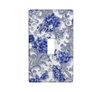 Elegant Blue Floral Light Switch Cover Plate/Outlet Covers, Ceramic Blossom Design for Home Decor, Standard Size, Great for Spring and Summer Accents Single Toggle