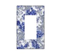 Elegant Blue Floral Light Switch Cover Plate/Outlet Covers, Ceramic Blossom Design for Home Decor, Standard Size, Great for Spring and Summer Accents Single Rocker