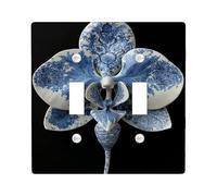 Elegant Blue Floral Light Switch Cover Plates/Outlet Covers, Classic Porcelain Orchid Design for Home Decor, Thermoplastic Wall Plates, Standard Size Double Toggle