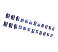 Elegant blue glittery short square artificial nail nails. Perfect for adding festive charm to your look