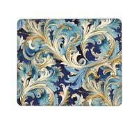 Elegant Blue Gold Florentine Mouse Pad with Stitched Edge, Personalized Premium-Textured Computer Mouse Mat with Non-Slip Rubber Base, Waterproof Gaming Mousepad for Laptop, Office Home 7 x 8.6 in